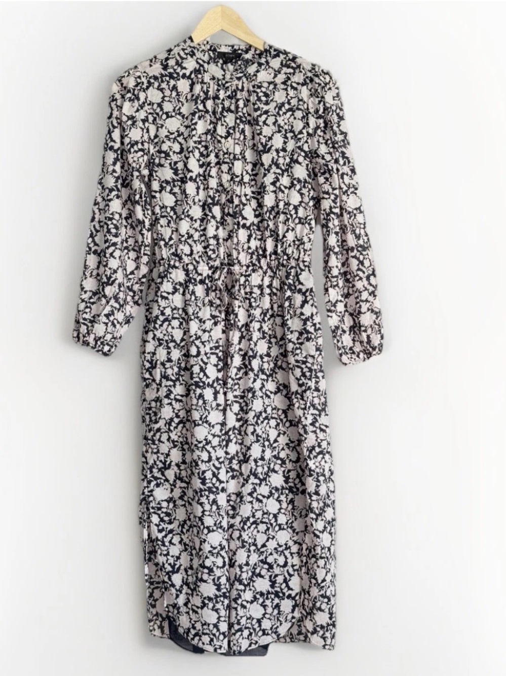 J.Crew Navy Blue & White Tie-waist Voile Midi Dress Rose Vine 6 Tall Cottagecore